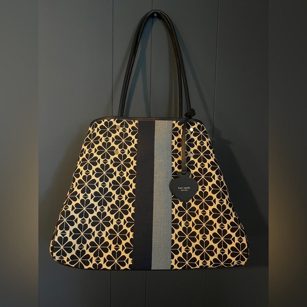 Kate Spade Flower Jacquard Stripe Everything Tote and Zip Slim Wallet - Picture 3 of 6